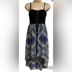 Material Girl High Low Black Purple Yellow Green Patterned Black Top Size Jr Med